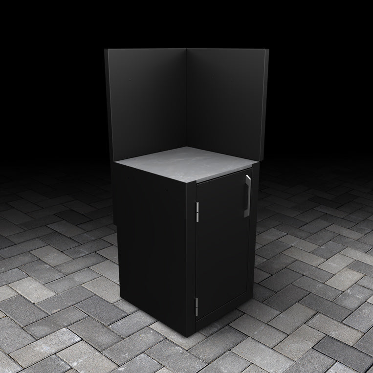 Outdoor Single Door Cabinet with a stainless steel handle and back and corner panel.