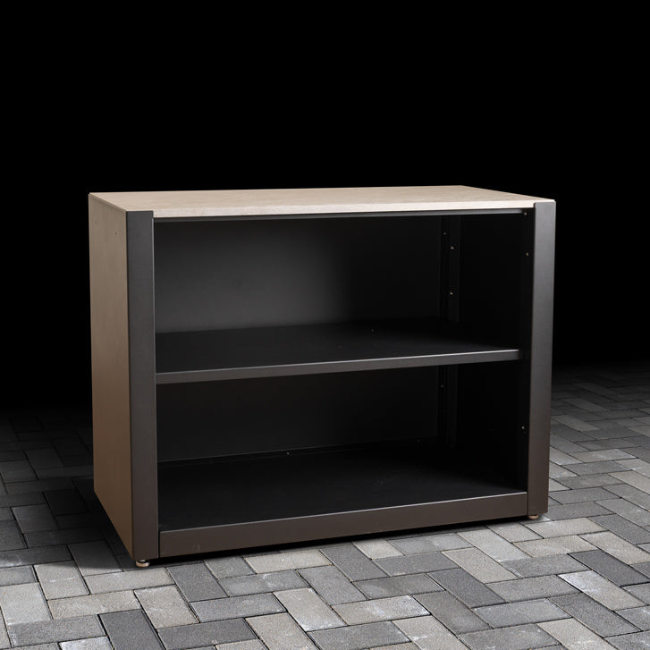 Standard Outdoor Open Shelving Unit with composite shelves and ceramic tile worktop finish.