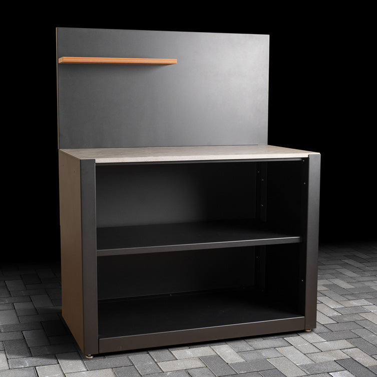 Standard Outdoor Open Shelving Unit with ceramic tile worktop finish, back panel and 600mm shelf.