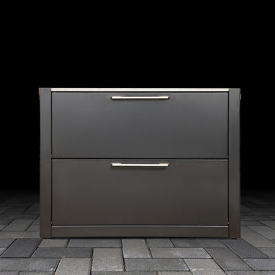 Black outdoor cabinet with two drawers on a black background