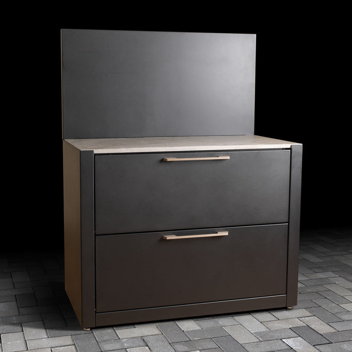 Luxury Outdoor Cabinet with pull-down doors and single back panel.