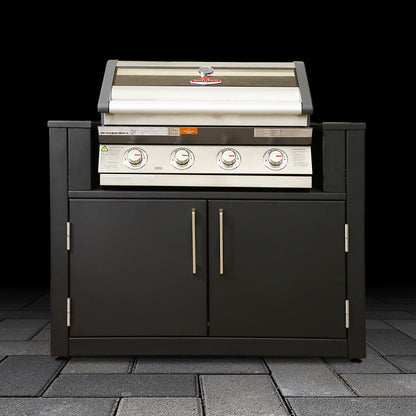 Barbecue grill with storage cabinets on a black background