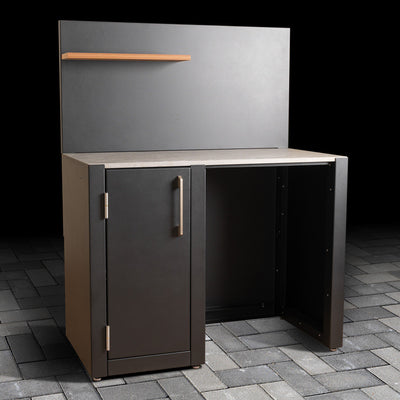 Outdoor Fridge Cabinet with stainless steel door handle, ceramic tile worktop, back panel and 600mm shelf. 
