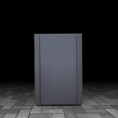 Black outdoor high base unit on a dark brick pavement