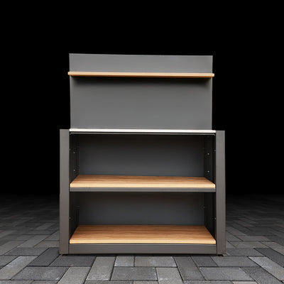 Outdoor Open Shelving Unit with Composite Wood-Effect finish on a tiled floor.