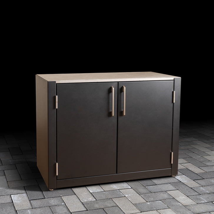 Standard Outdoor Cabinet with dual-doors, stainless steel handles, soft-close doors and ceramic tile worktop finish.