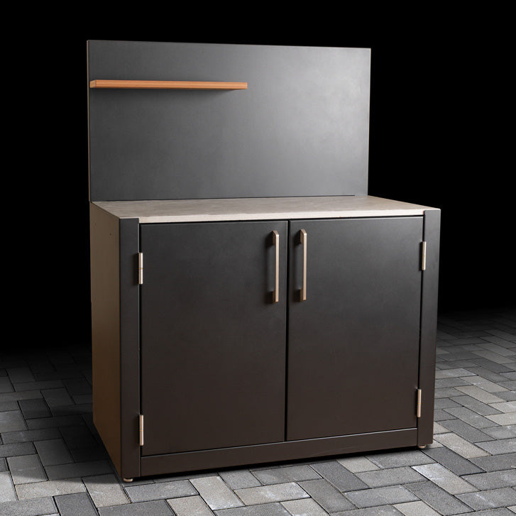 Standard Outdoor Cabinet with dual-doors, stainless steel handles, ceramic tile worktop, back panel and 600mm shelf